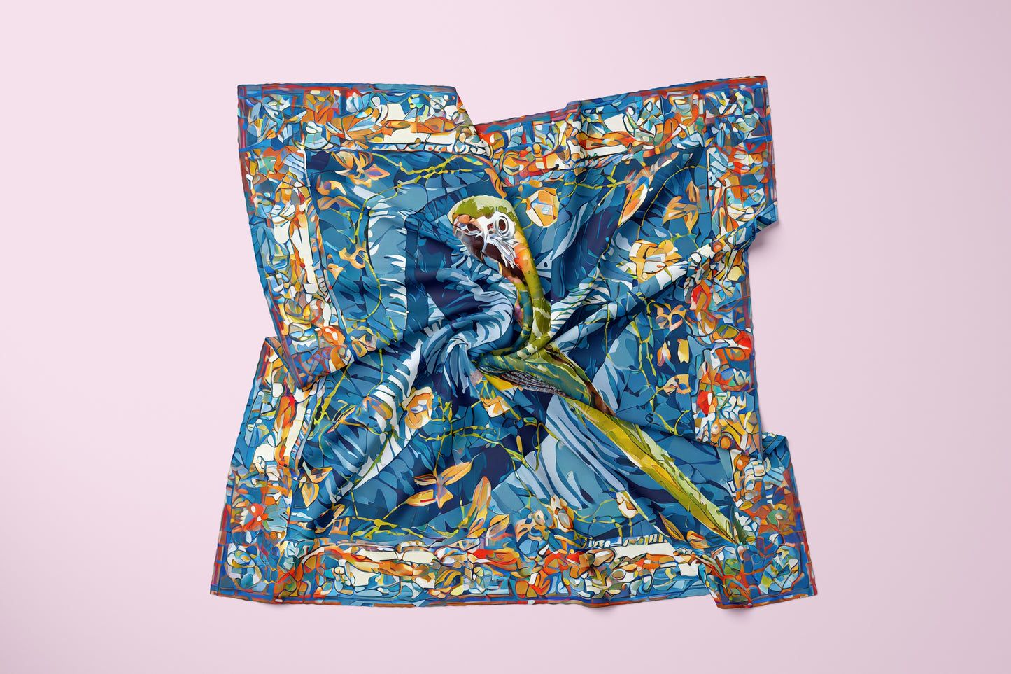 Avian Vert Hand-rolled Silk Twill Scarf