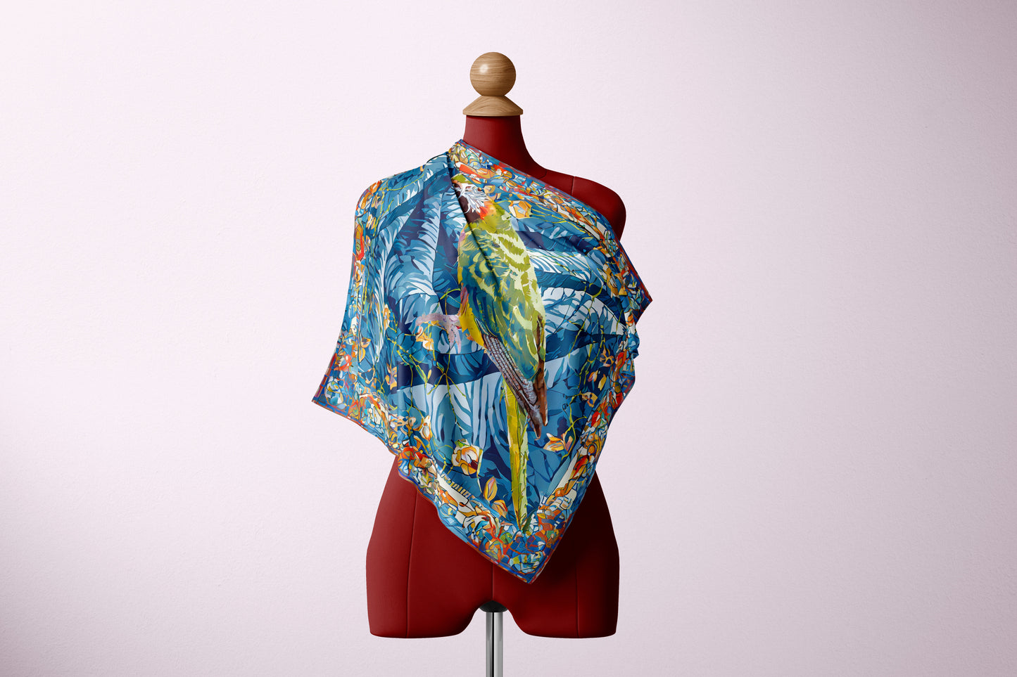 Avian Vert Hand-rolled Silk Twill Scarf