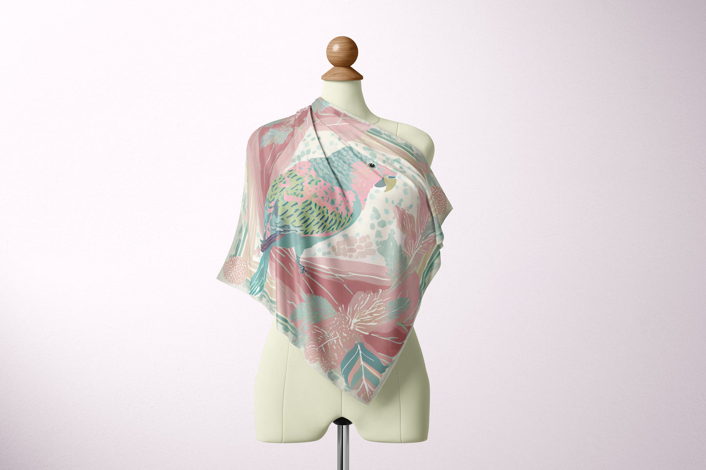 Tropical Pink Whispers Hand-rolled Silk Twill Scarf