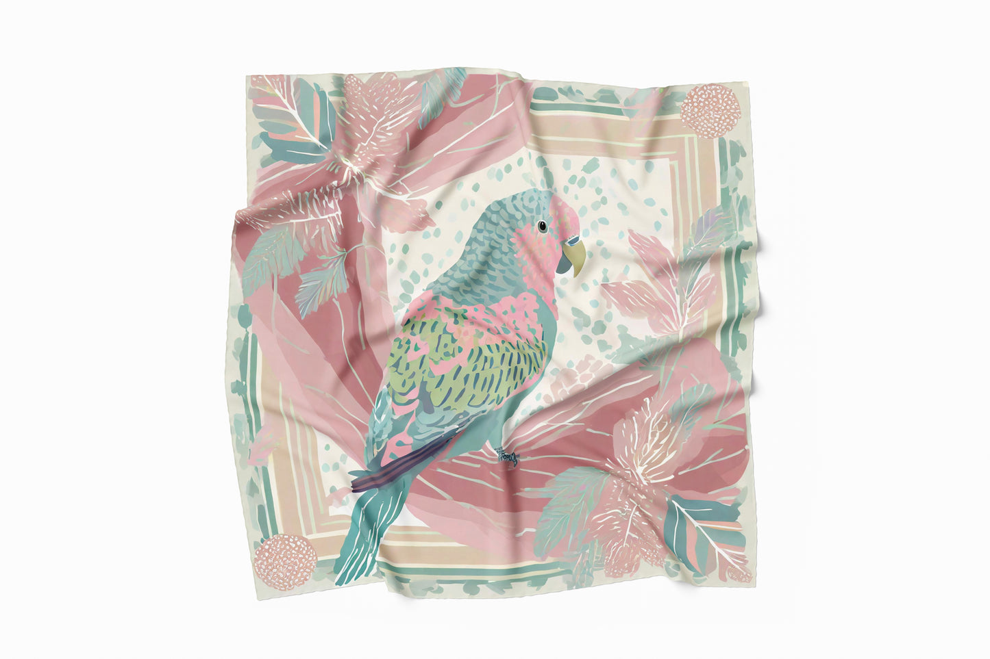 Tropical Pink Whispers Hand-rolled Silk Twill Scarf