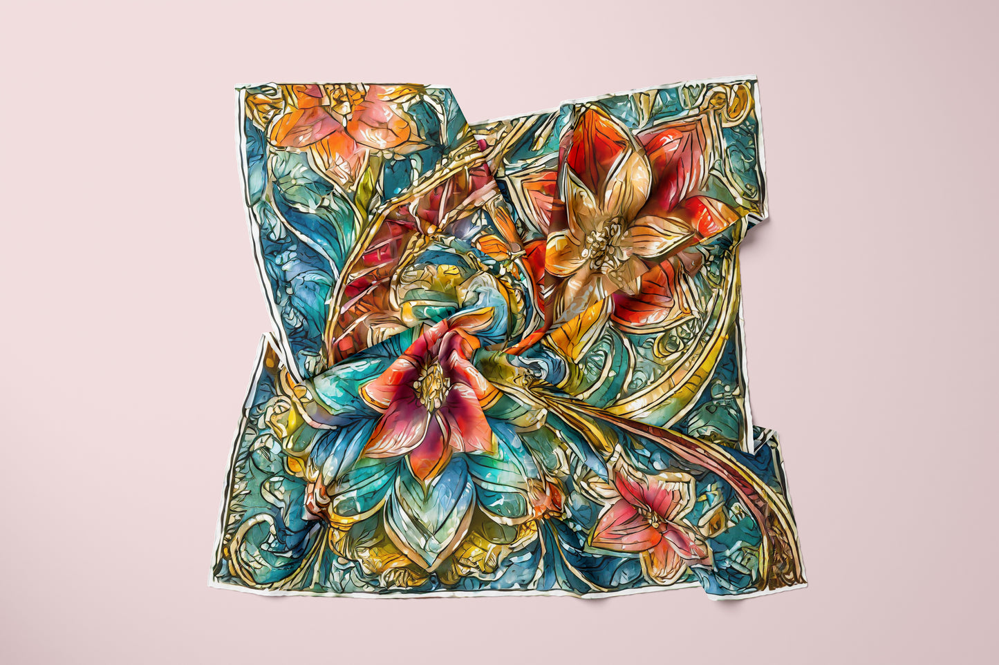 Floral Finesse Hand-rolled Silk Twill Scarf