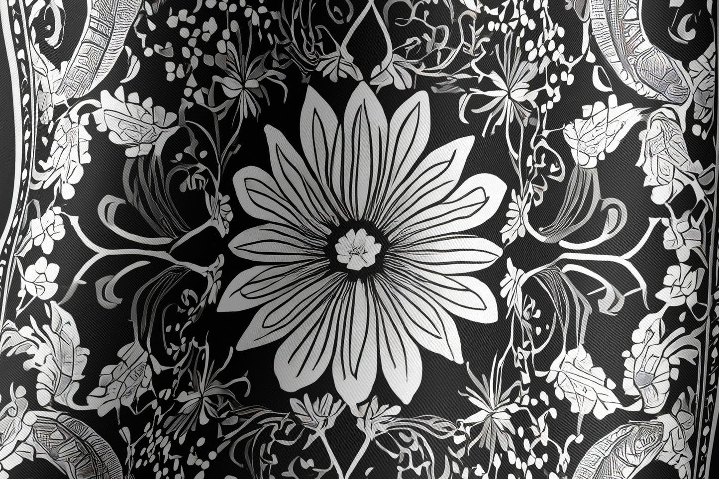 Monochrome Blossom Hand-rolled Silk Twill Scarf