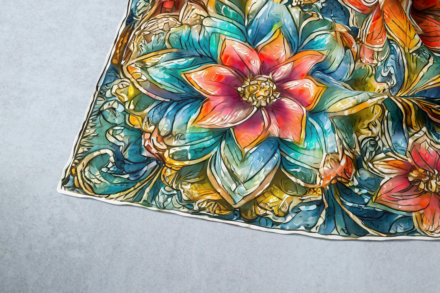 Floral Finesse Hand-rolled Silk Twill Scarf