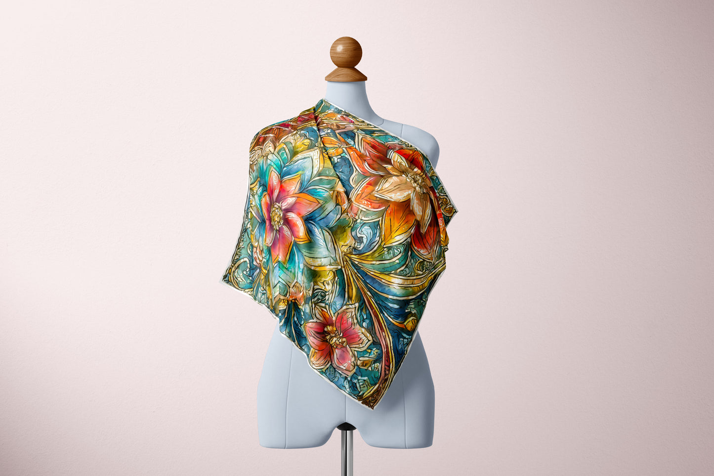 Floral Finesse Hand-rolled Silk Twill Scarf