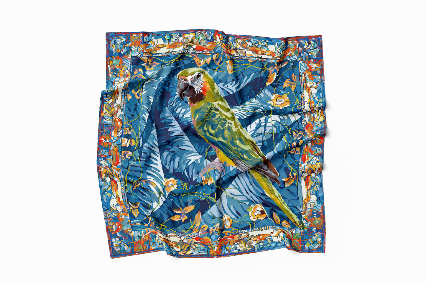 Avian Vert Hand-rolled Silk Twill Scarf