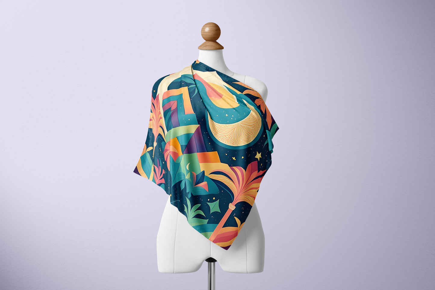 Stellar Oasis Hand-rolled Silk Twill Scarf