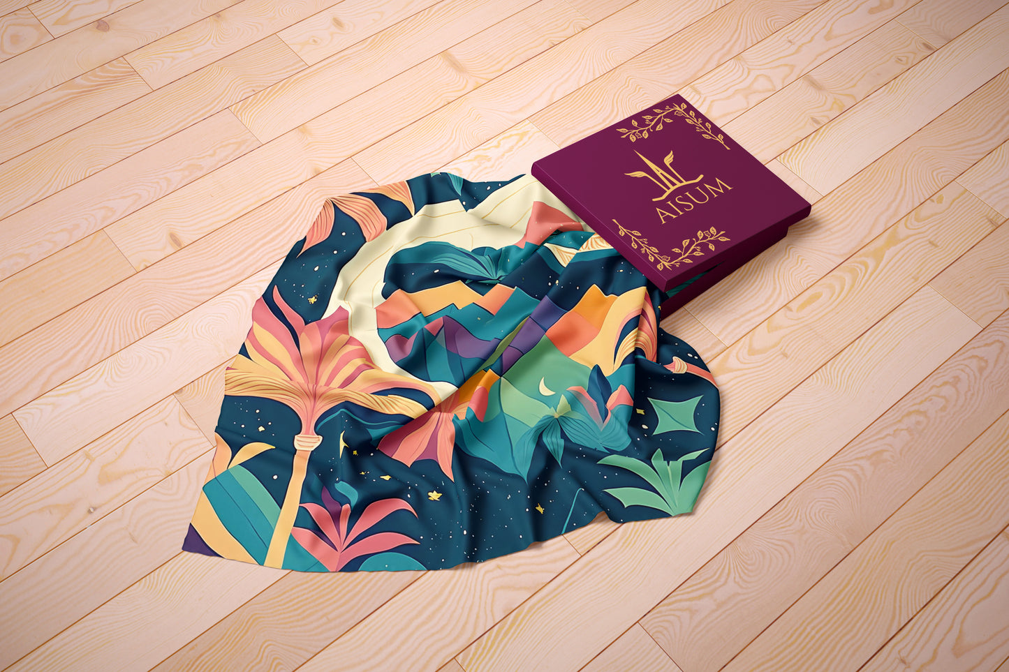 Stellar Oasis Hand-rolled Silk Twill Scarf