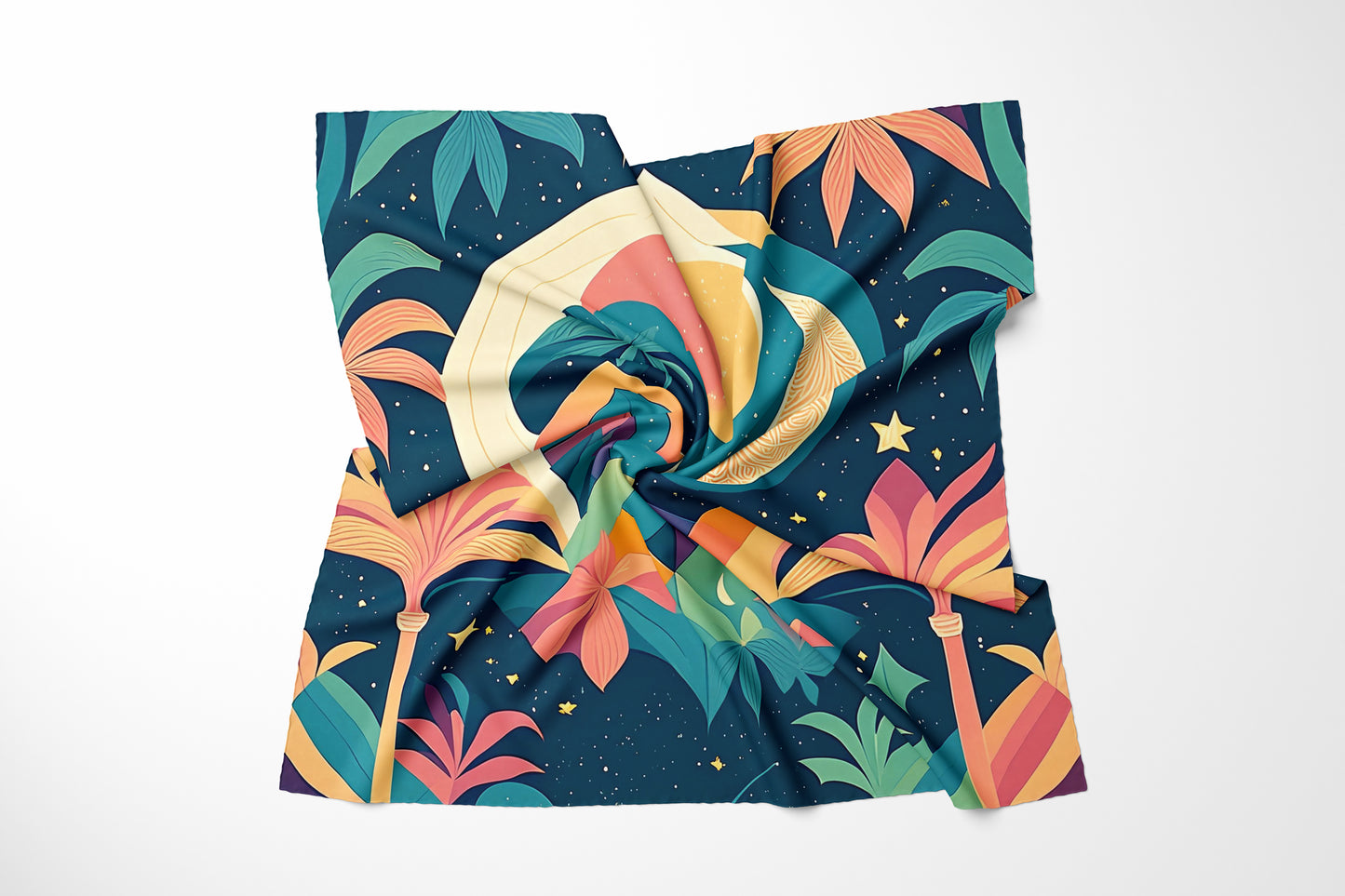 Stellar Oasis Hand-rolled Silk Twill Scarf