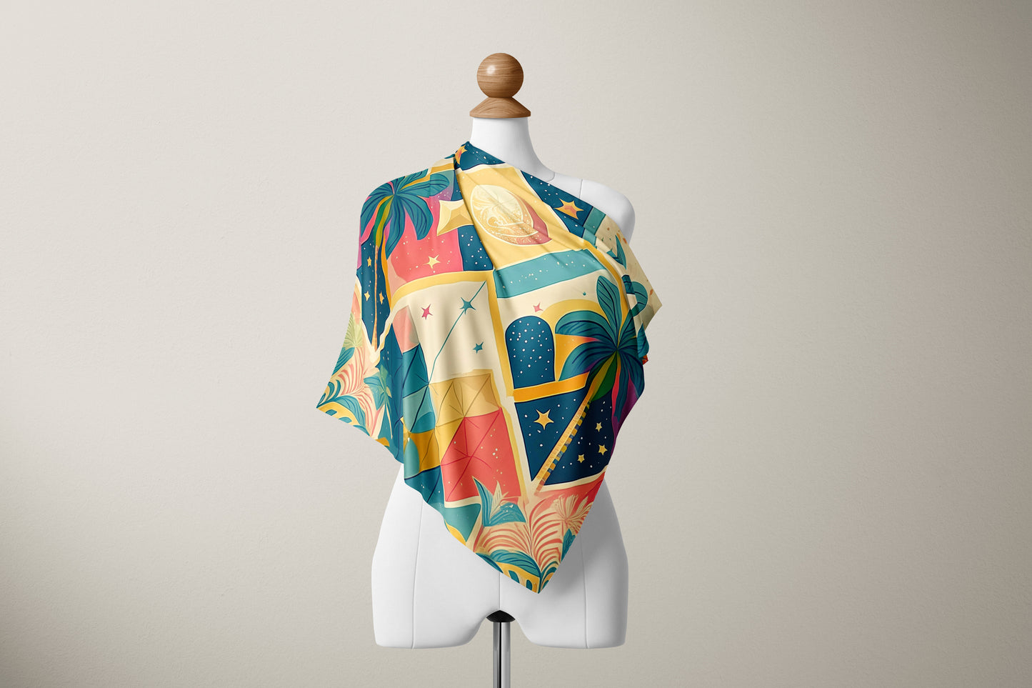 Stardust Palms Hand-rolled Silk Twill Scarf
