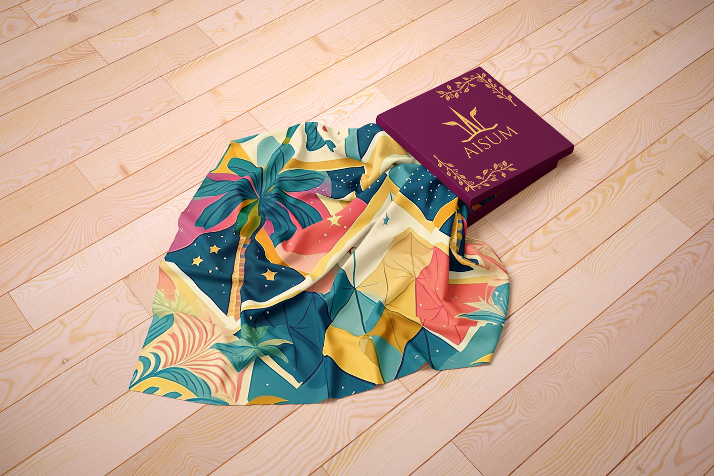 Stardust Palms Hand-rolled Silk Twill Scarf