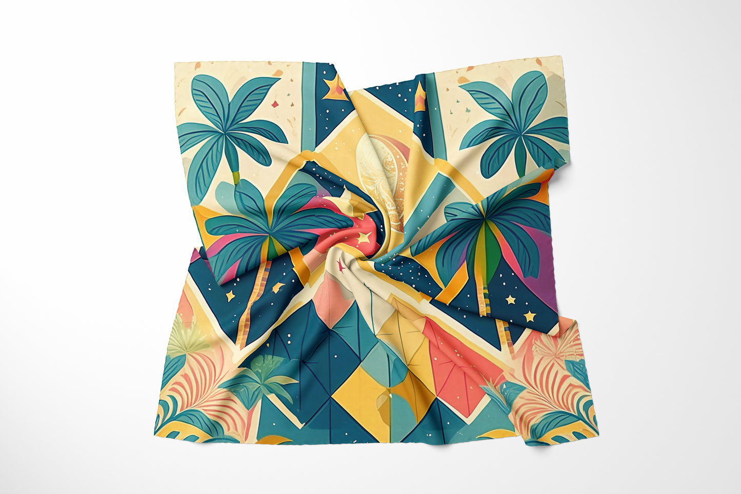 Stardust Palms Hand-rolled Silk Twill Scarf