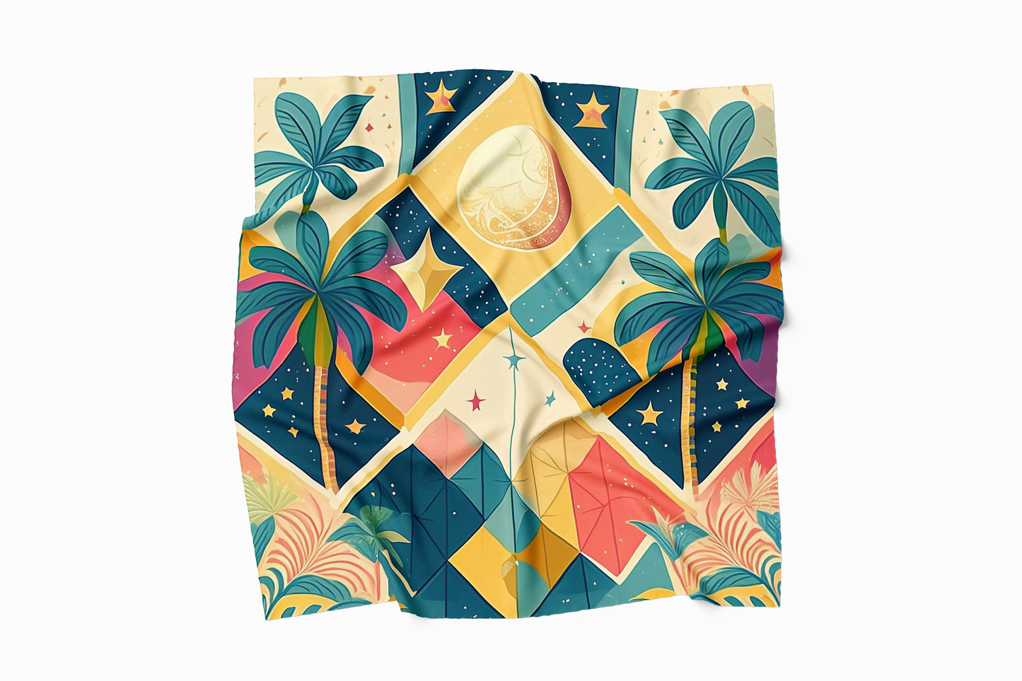 Stardust Palms Hand-rolled Silk Twill Scarf