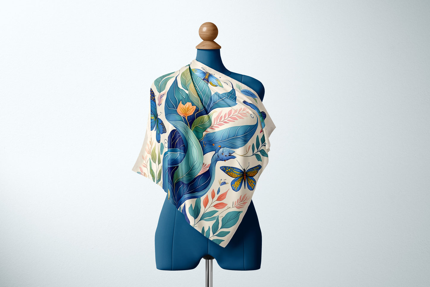 Moth On Arboreal Hand-rolled Silk Twill Scarf
