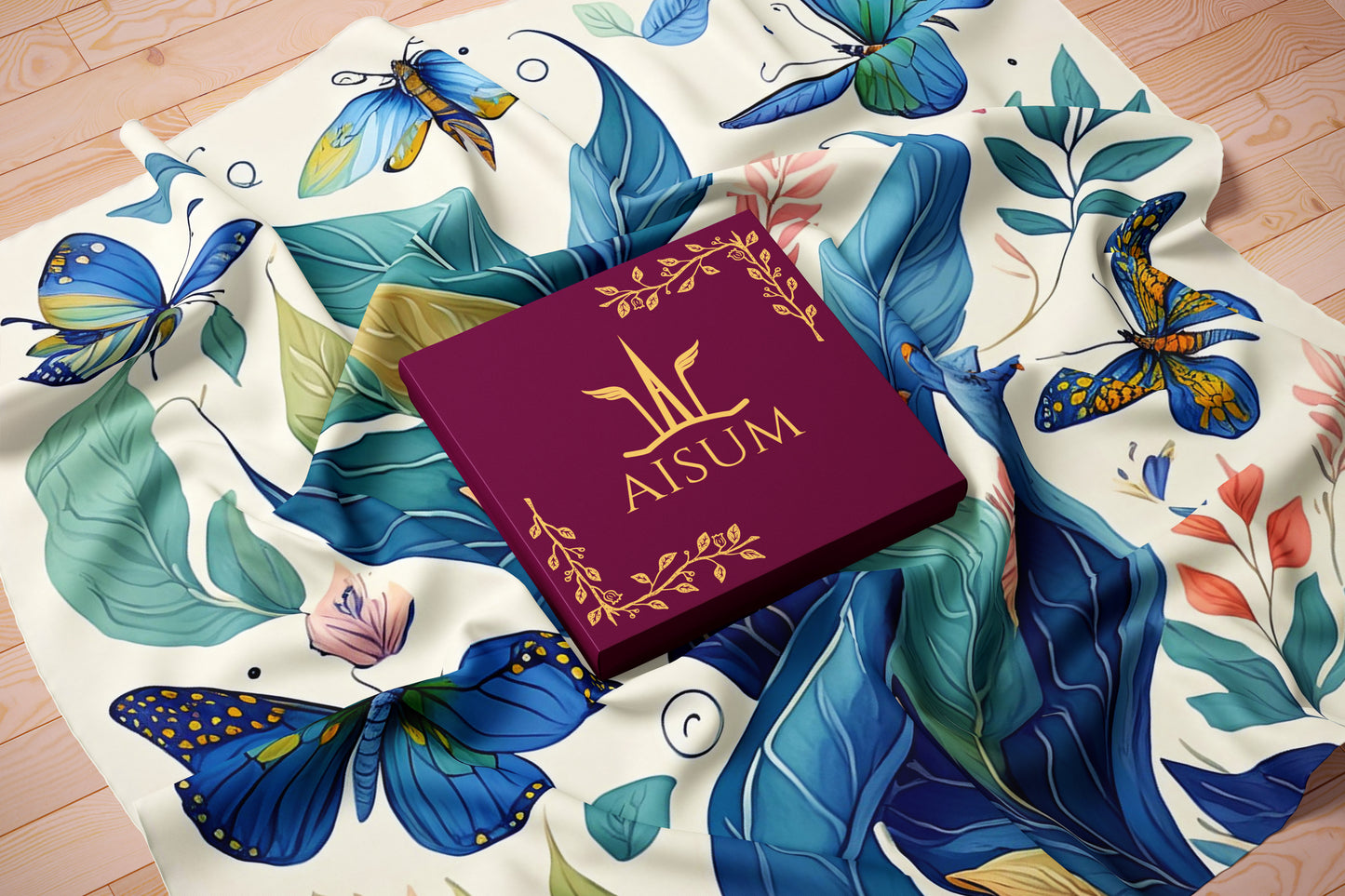 Moth On Arboreal Hand-rolled Silk Twill Scarf