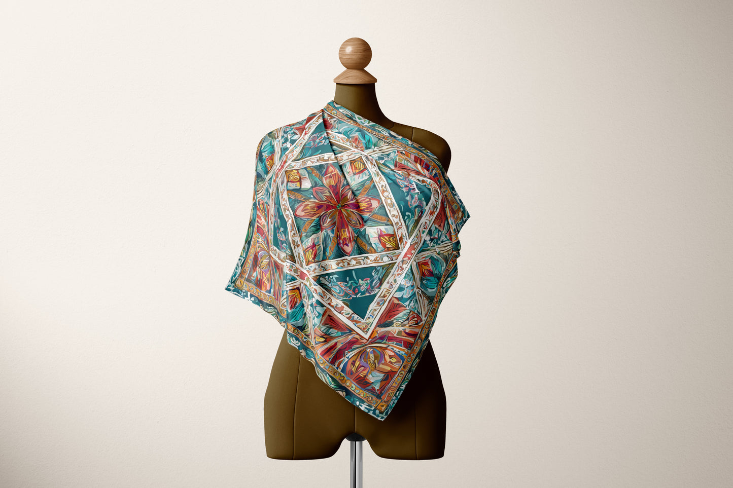 Arabesque Illusion Hand-rolled Silk Twill Scarf