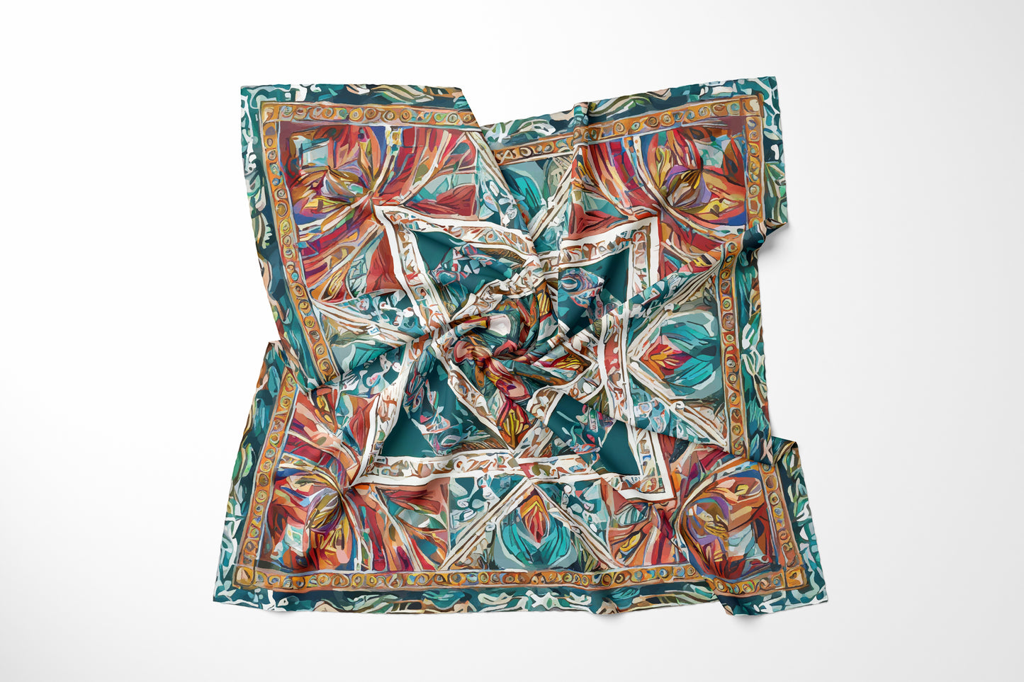 Arabesque Illusion Hand-rolled Silk Twill Scarf