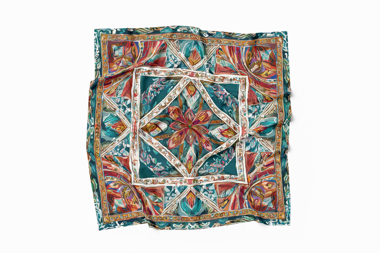 Arabesque Illusion Hand-rolled Silk Twill Scarf