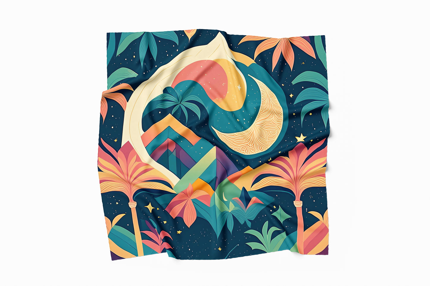 Stellar Oasis Hand-rolled Silk Twill Scarf